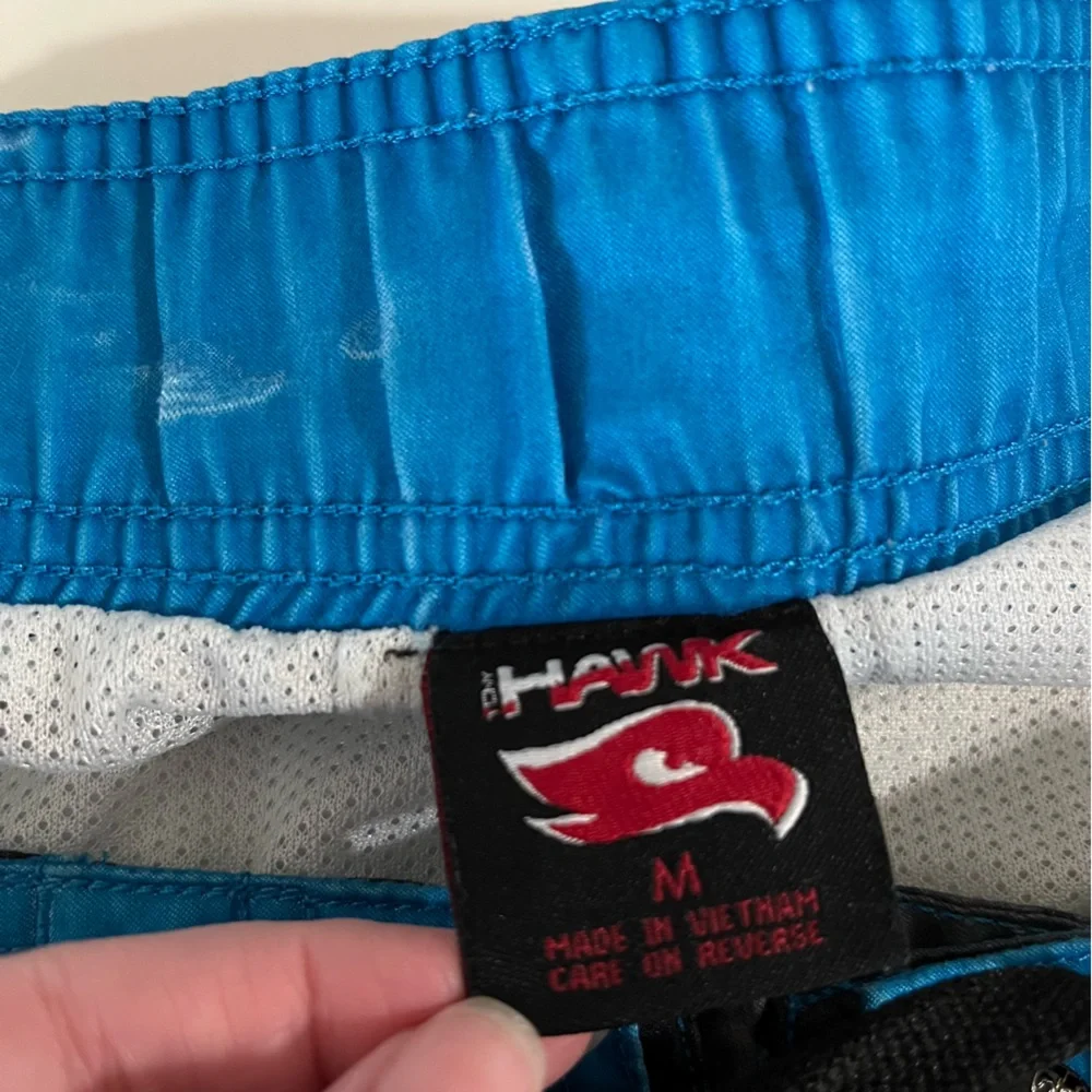 Tony Hawk Blue and Black Board Shorts with Palm Tree Design Medium swim trunks